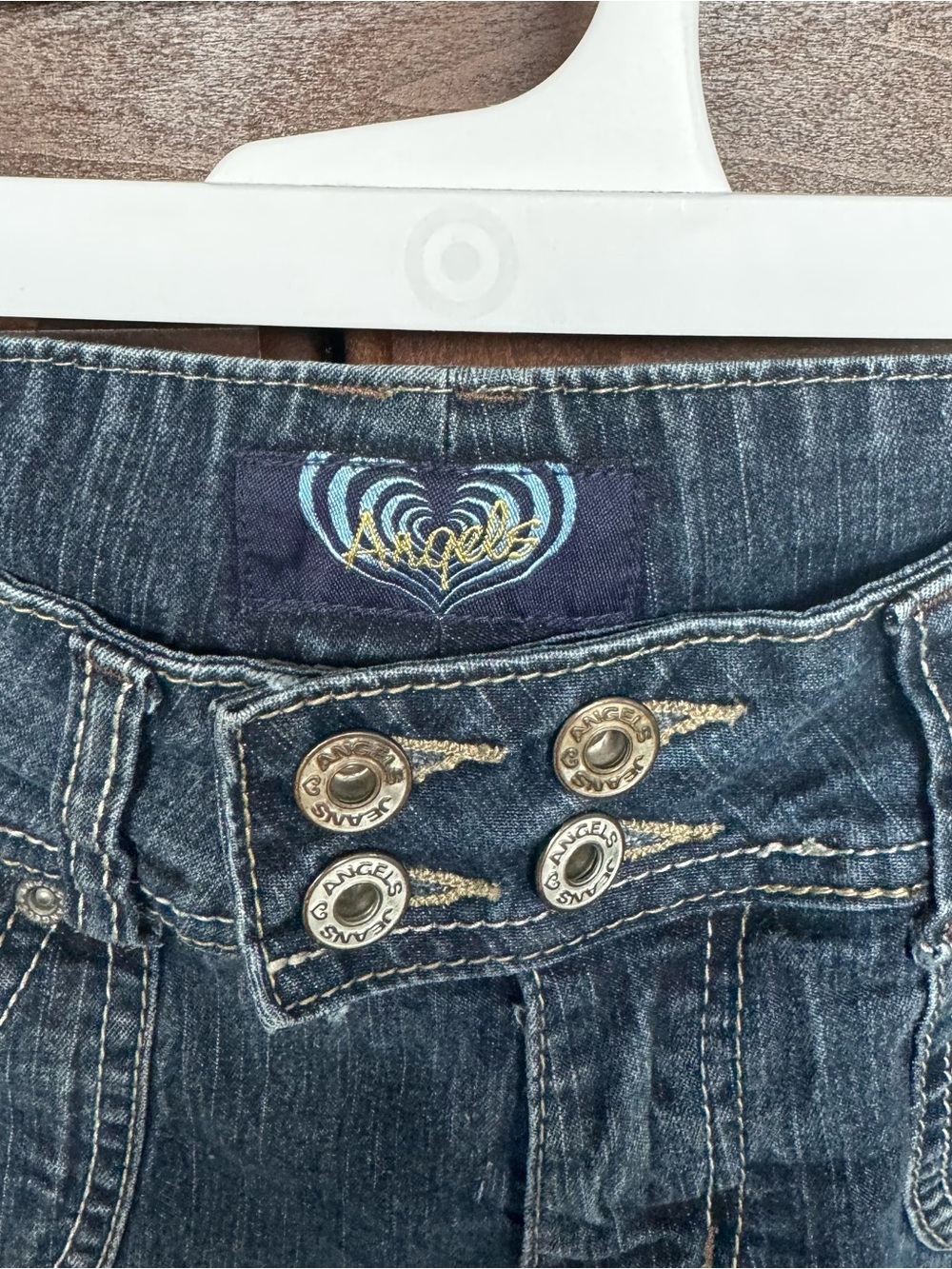 Angels Low Rise Vintage Y2K Double Button Straight Leg Jeans Sz 9 Medium Wash - Picture 3 of 10